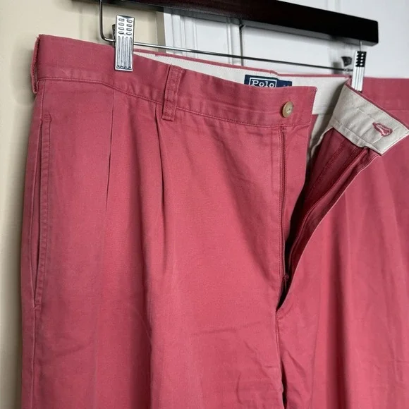Vintage Polo Ralph Lauren Pleated Chinos Mens 36/28 Salmon 100% Cotton Trousers - Picture 7 of 12